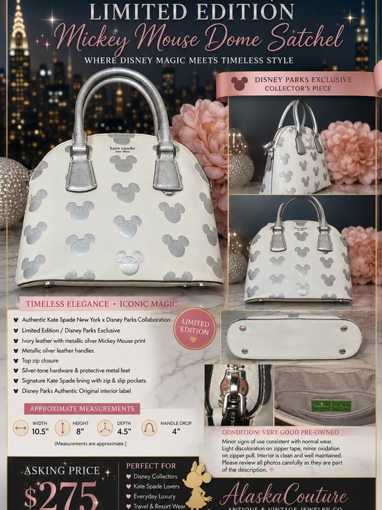 kate spade X disney parks Handbags - Kate Spade 🩶🤍🖤Limited Edition🖤🤍🩶 DISNEY PARKS Mickey Mouse Dome Satchel